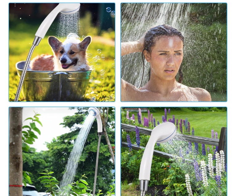 Portable Camping Shower, USB Rechargeable Outdoor Shower Pump, Electric Camp Shower, On-The-Go Bathing Solution for Pets Beach Garden