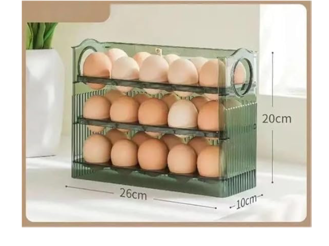 30‑Grid Plastic Egg Crate for Refrigerator – 3‑Layer Flip-Top Storage with Date Timer Dial, Clear Egg Holder Box Keeps Eggs Organized, Freshness Monitor for Fridge