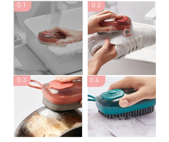 Dish Soap Dispenser Scrub Cleaning Brush Set Household Cleaning Tools Washing Brush for Laundry Cloth Shoe, Good Scrubber Cleaner for Bathroom Kitchen Tub Shower Sink Carpet-