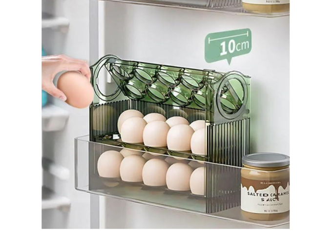 30‑Grid Plastic Egg Crate for Refrigerator – 3‑Layer Flip-Top Storage with Date Timer Dial, Clear Egg Holder Box Keeps Eggs Organized, Freshness Monitor for Fridge
