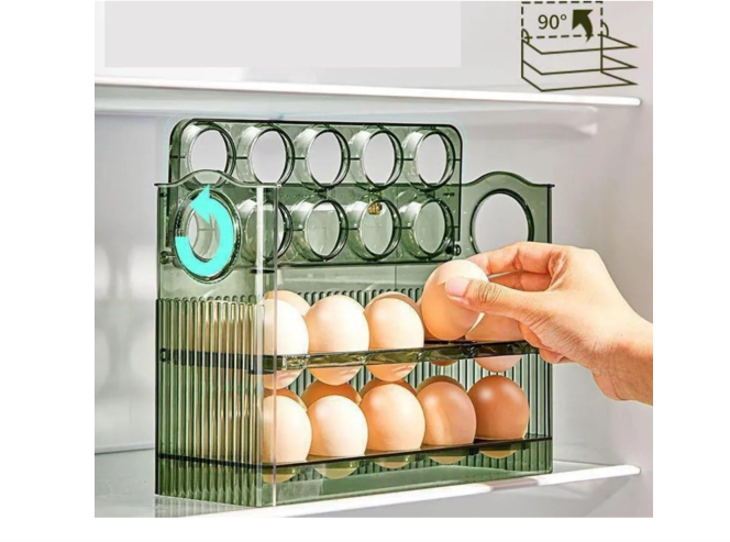 30‑Grid Plastic Egg Crate for Refrigerator – 3‑Layer Flip-Top Storage with Date Timer Dial, Clear Egg Holder Box Keeps Eggs Organized, Freshness Monitor for Fridge