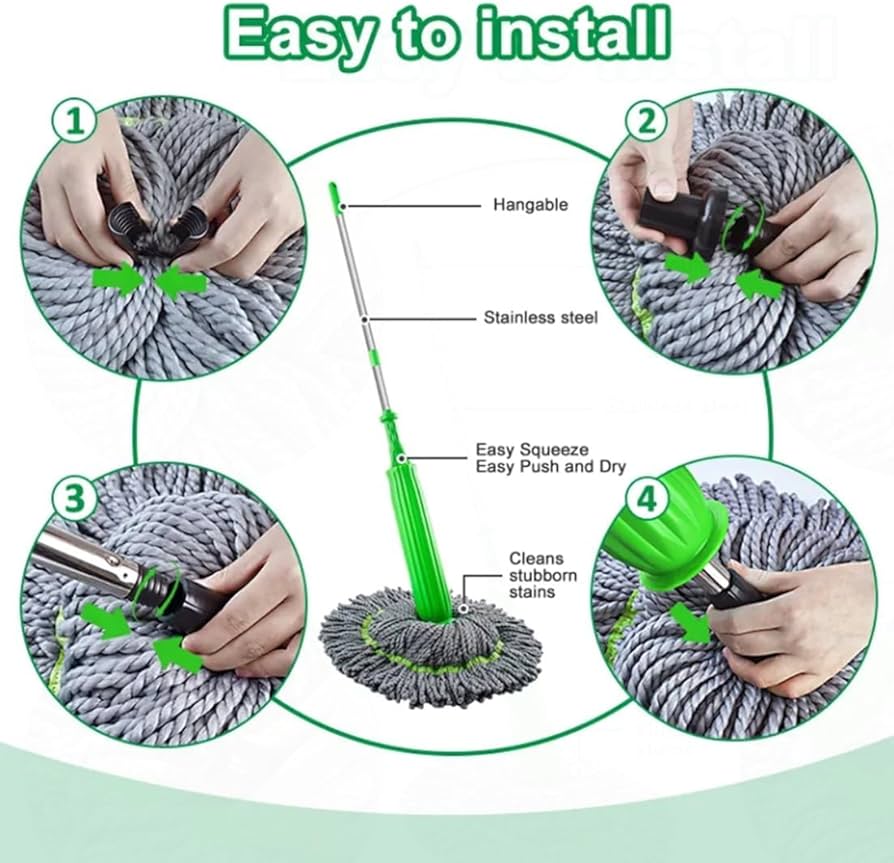 2-in-1 Self-Wringing Microfiber Mop | 360° Rotating Adjustable Handle | Wet & Dry Floor Cleaning for Home, Office, Bathroom & Outdoor (Rich Green)