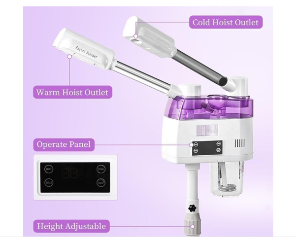 Facial Steam Machine, Double Tube, Hot and Cold Sauna Vaporizer 800W Beauty Studio Skin Management 680ml Capacity