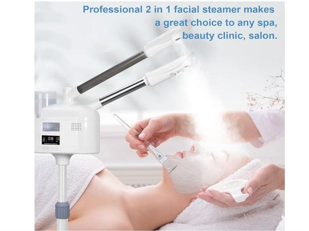 Facial Steam Machine, Double Tube, Hot and Cold Sauna Vaporizer 800W Beauty Studio Skin Management 680ml Capacity