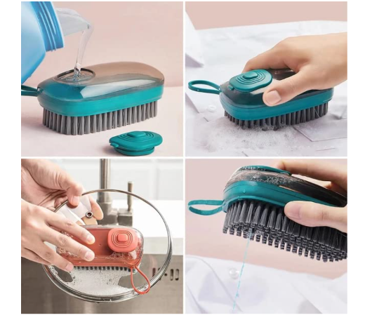 Dish Soap Dispenser Scrub Cleaning Brush Set Household Cleaning Tools Washing Brush for Laundry Cloth Shoe, Good Scrubber Cleaner for Bathroom Kitchen Tub Shower Sink Carpet-