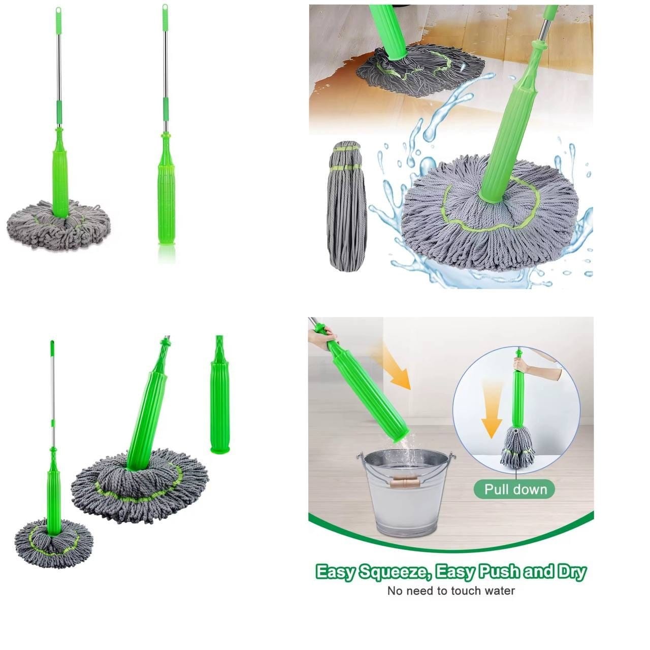 2-in-1 Self-Wringing Microfiber Mop | 360° Rotating Adjustable Handle | Wet & Dry Floor Cleaning for Home, Office, Bathroom & Outdoor (Rich Green)