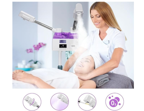Facial Steam Machine, Double Tube, Hot and Cold Sauna Vaporizer 800W Beauty Studio Skin Management 680ml Capacity