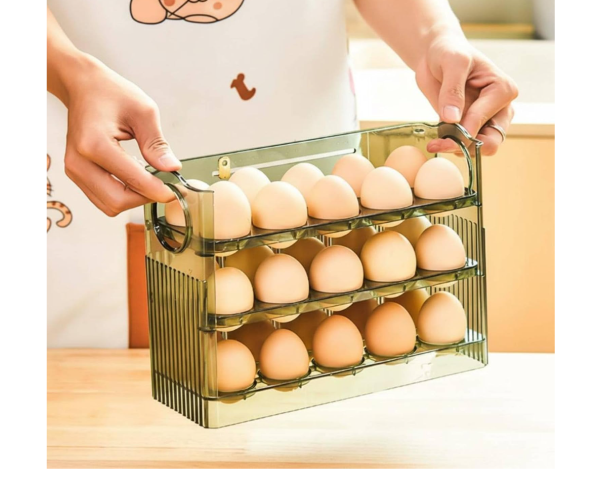 30‑Grid Plastic Egg Crate for Refrigerator – 3‑Layer Flip-Top Storage with Date Timer Dial, Clear Egg Holder Box Keeps Eggs Organized, Freshness Monitor for Fridge