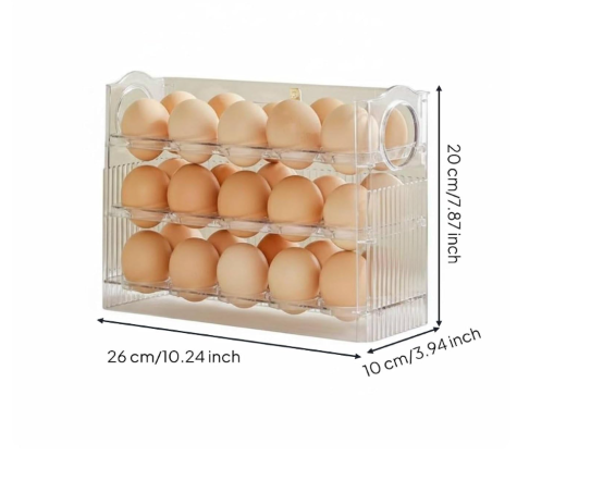 30‑Grid Plastic Egg Crate for Refrigerator – 3‑Layer Flip-Top Storage with Date Timer Dial, Clear Egg Holder Box Keeps Eggs Organized, Freshness Monitor for Fridge