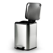Bathlux 5L Square Pedal Bin with Lid, Slim Compact Bathroom and Office Wastebasket, Hands-Free Step-On Dustbin for Kitchen, Bedroom and Home Use