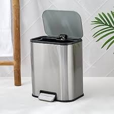 Bathlux 5L Square Pedal Bin with Lid, Slim Compact Bathroom and Office Wastebasket, Hands-Free Step-On Dustbin for Kitchen, Bedroom and Home Use