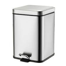 Bathlux 5L Square Pedal Bin with Lid, Slim Compact Bathroom and Office Wastebasket, Hands-Free Step-On Dustbin for Kitchen, Bedroom and Home Use