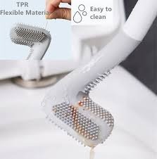 Flexible Golf Head Silicone Bristle Toilet Brush with Wall Mount Adhesive Holder, Long Handle Scratch-Free TPR Bathroom Cleaning Brush for Deep Corner Cleaning