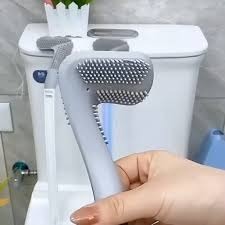 Flexible Golf Head Silicone Bristle Toilet Brush with Wall Mount Adhesive Holder, Long Handle Scratch-Free TPR Bathroom Cleaning Brush for Deep Corner Cleaning