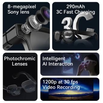 G2 Smart AI Glasses with WiFi Camera | Bluetooth Music & Calling | Photo & Video Recording | AI Translator & Image Recognition | Wearable Smart Sunglasses