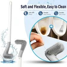 Flexible Golf Head Silicone Bristle Toilet Brush with Wall Mount Adhesive Holder, Long Handle Scratch-Free TPR Bathroom Cleaning Brush for Deep Corner Cleaning