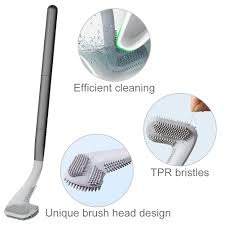 Flexible Golf Head Silicone Bristle Toilet Brush with Wall Mount Adhesive Holder, Long Handle Scratch-Free TPR Bathroom Cleaning Brush for Deep Corner Cleaning