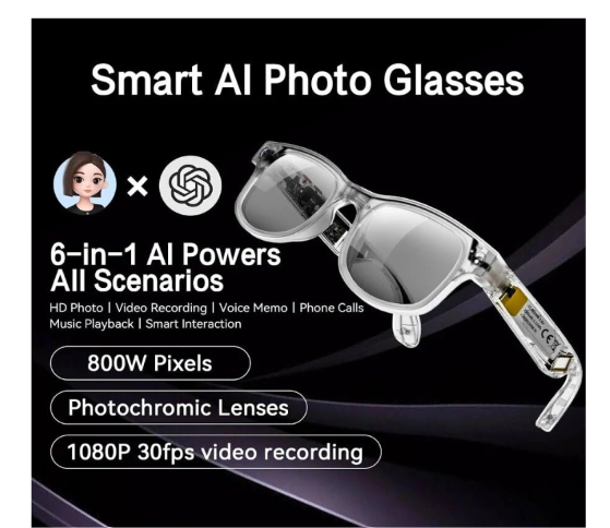 G2 Smart AI Glasses with WiFi Camera | Bluetooth Music & Calling | Photo & Video Recording | AI Translator & Image Recognition | Wearable Smart Sunglasses