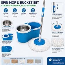 360° Spin Mop and Bucket Cleaning System with Adjustable Stainless Steel Mop Handle, Durable Wringer Basket, and Easy-to-Use Floor Cleaning Technology for Effortless Home Cleaning