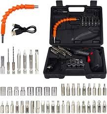 47-Piece Cordless Electric Screwdriver & Drill Set – Black Rechargeable Multi-Function Power Tool Kit with Drill Bits, Screwdriver Bits, Accessories and Carrying Case for DIY, Home Repairs