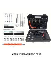 47-Piece Cordless Electric Screwdriver & Drill Set – Black Rechargeable Multi-Function Power Tool Kit with Drill Bits, Screwdriver Bits, Accessories and Carrying Case for DIY, Home Repairs