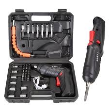 47-Piece Cordless Electric Screwdriver & Drill Set – Black Rechargeable Multi-Function Power Tool Kit with Drill Bits, Screwdriver Bits, Accessories and Carrying Case for DIY, Home Repairs