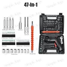 47-Piece Cordless Electric Screwdriver & Drill Set – Black Rechargeable Multi-Function Power Tool Kit with Drill Bits, Screwdriver Bits, Accessories and Carrying Case for DIY, Home Repairs
