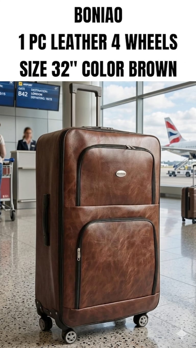 BONIAO 1 PC Leather Suitcase – 4 Wheels , Size 32 Inches X-Large Premium Travel Trolley Luggage Bag