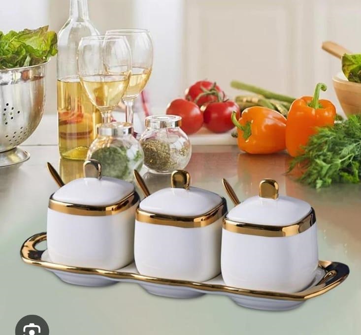 Premium quality 3 pcs canister sugar dish elegant, durable and space saving food storage containers