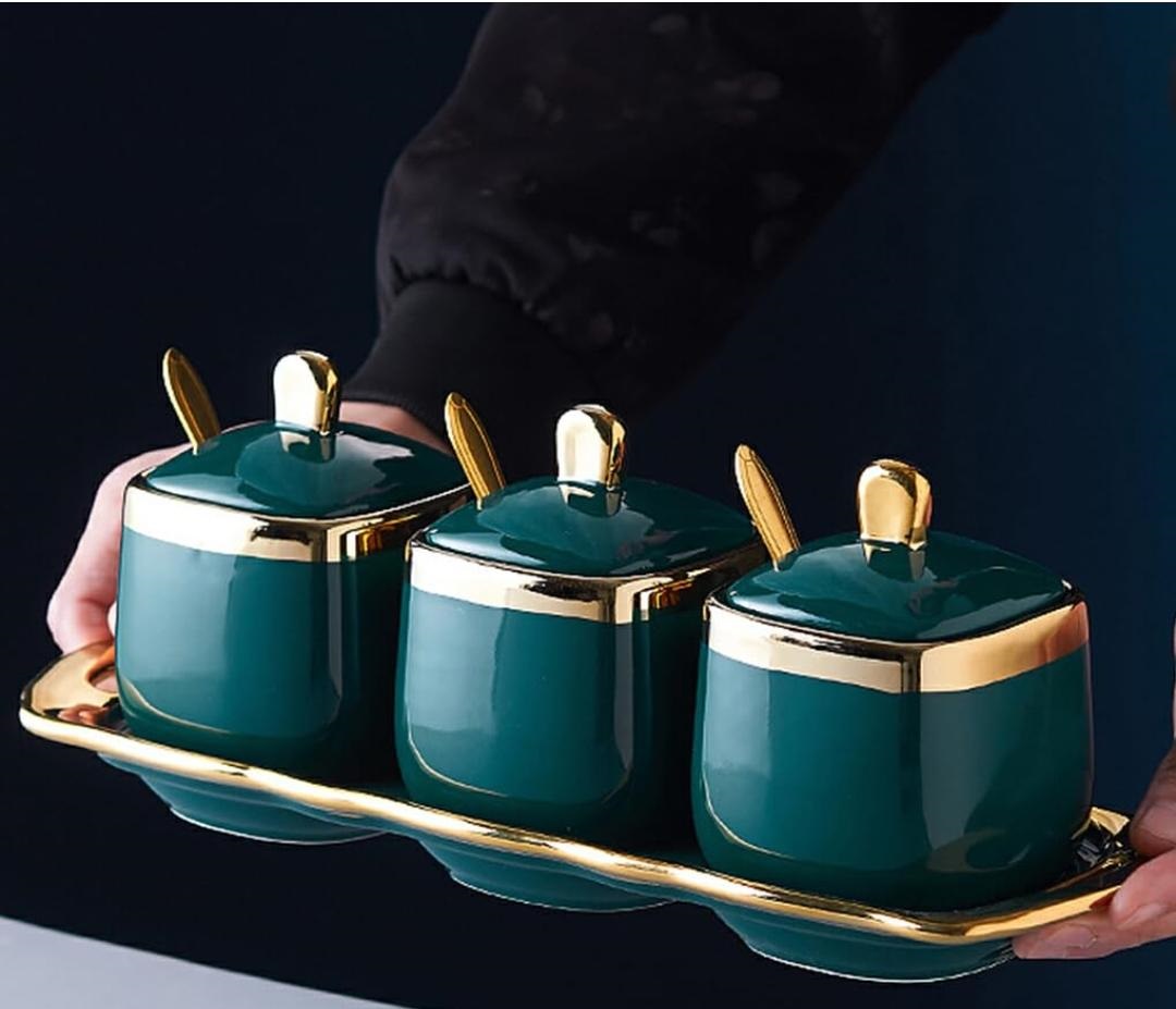 Premium quality 3 pcs canister sugar dish elegant, durable and space saving food storage containers