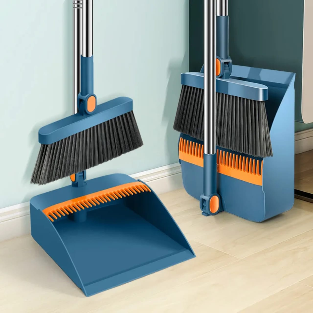 2 in 1 foldable & rotating broom & dustpan set convenient all in one cleaning set, keeps your floors neat and spotless, strong and durable design, lightweight and easy to use.