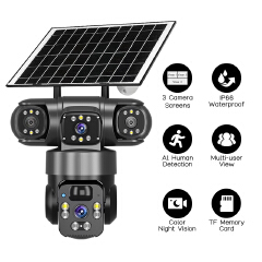 3-Lens 4G Solar CCTV Camera – Outdoor Security Camera with SIM Card, PTZ, Night Vision, AI Motion Detection & Two-Way Audio