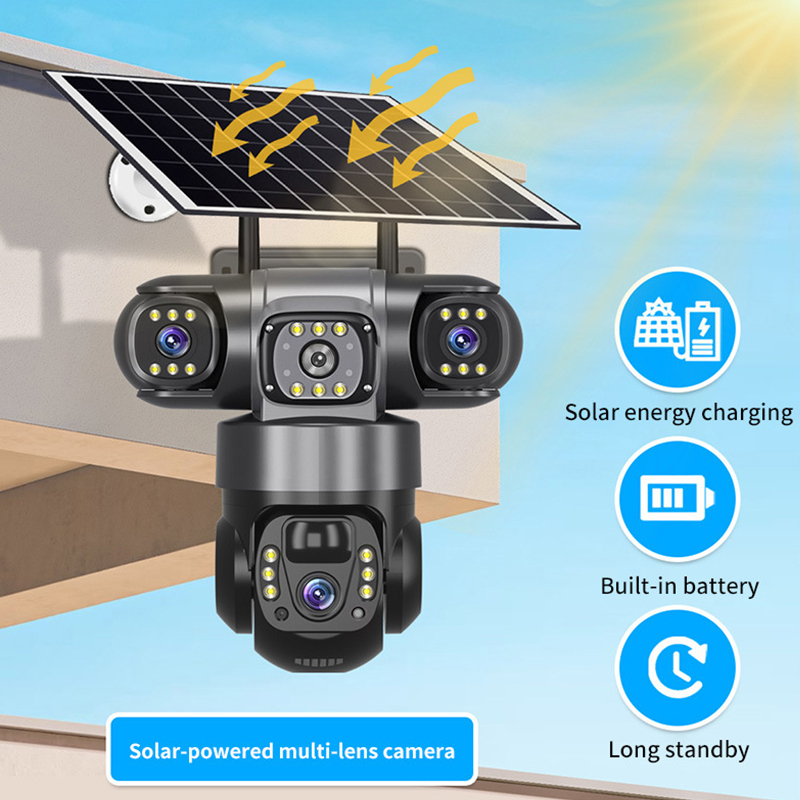 3-Lens 4G Solar CCTV Camera – Outdoor Security Camera with SIM Card, PTZ, Night Vision, AI Motion Detection & Two-Way Audio