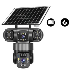 3-Lens 4G Solar CCTV Camera – Outdoor Security Camera with SIM Card, PTZ, Night Vision, AI Motion Detection & Two-Way Audio