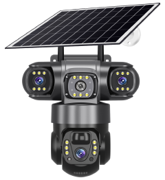 3-Lens 4G Solar CCTV Camera – Outdoor Security Camera with SIM Card, PTZ, Night Vision, AI Motion Detection & Two-Way Audio