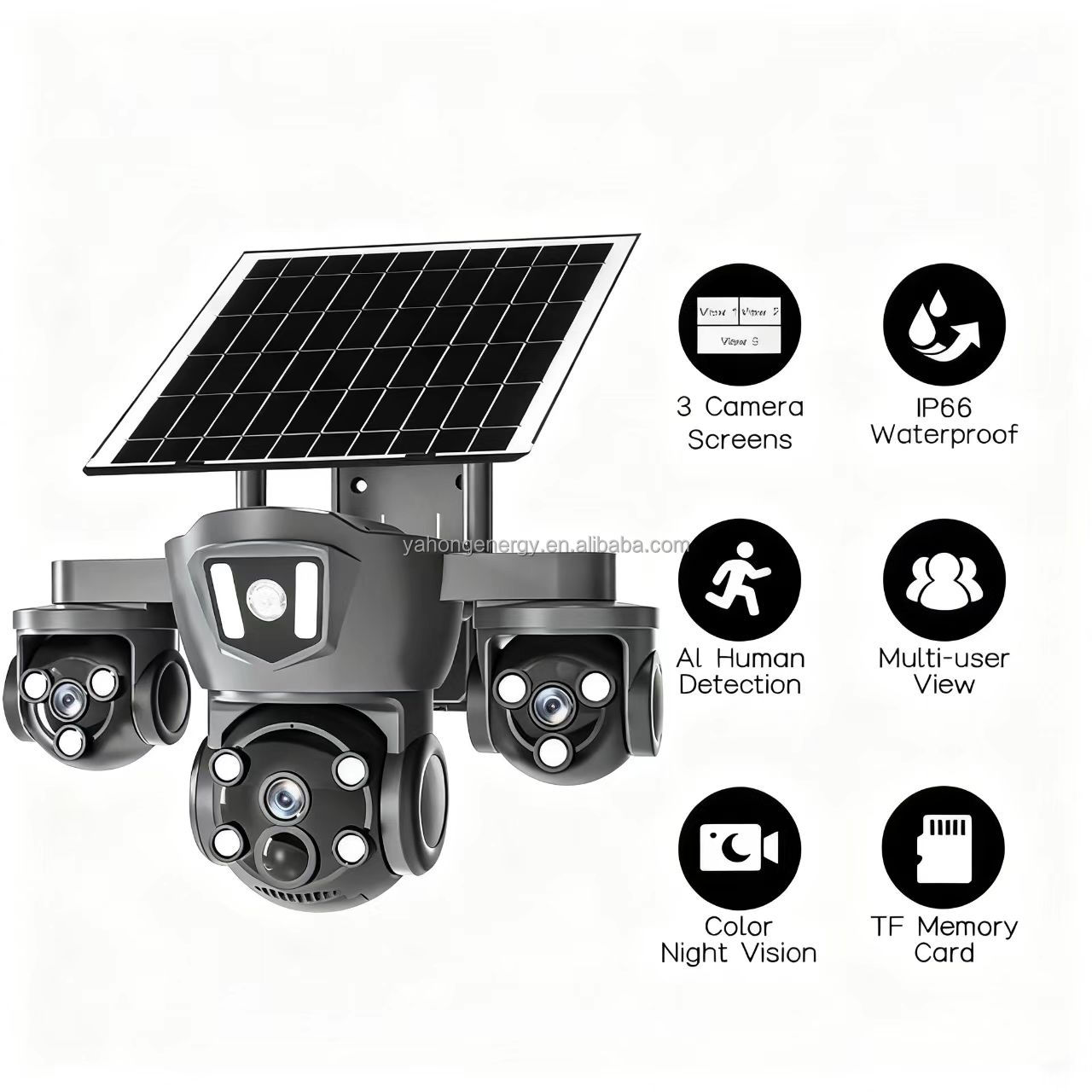 4G solar  CCTV  camera simcard triple lens solar cctv camera with motion tracking,night vision,360 rotation,high resolution 12MP waterproof ,two way communication ,SD slot & cloud storage