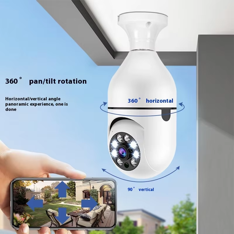 CCTV bulb camera wireless PTZ Auto tracking Wireless 360 degree rotating IR night vision bulb camera smart CCTV Bulb Camera featuring HD video recording, wireless WiFi connectivity, motion detection,