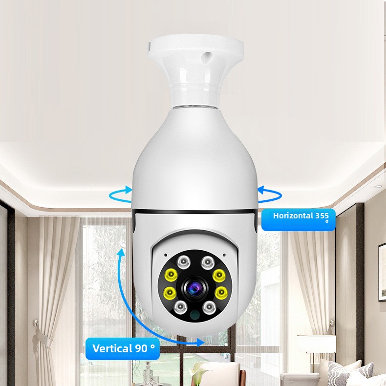 CCTV bulb camera wireless PTZ Auto tracking Wireless 360 degree rotating IR night vision bulb camera smart CCTV Bulb Camera featuring HD video recording, wireless WiFi connectivity, motion detection,