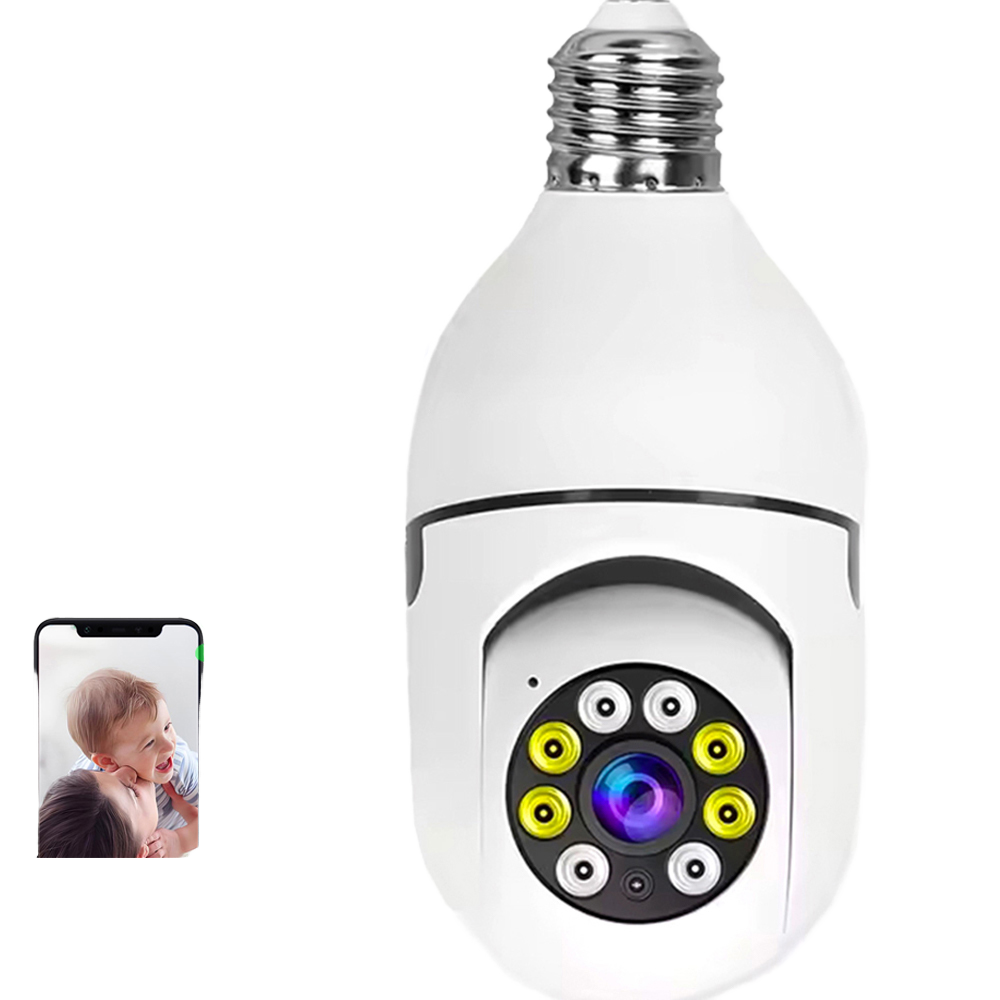 CCTV bulb camera wireless PTZ Auto tracking Wireless 360 degree rotating IR night vision bulb camera smart CCTV Bulb Camera featuring HD video recording, wireless WiFi connectivity, motion detection,
