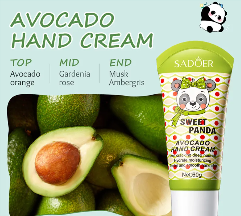 SADOER Original Sweet Panda Avocado Hand Cream Anti-Cracking, Deep Nourishing, Hydrating and Moisturizing for Tender and Smooth Hand Skin 60g