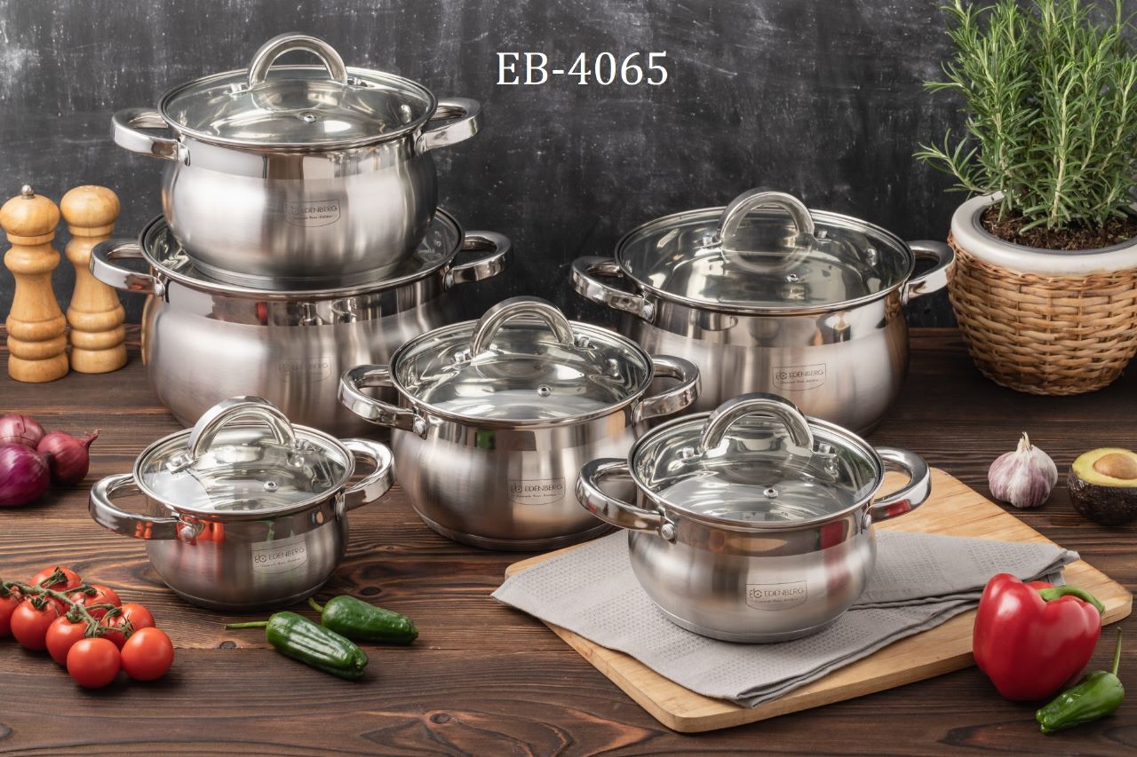 Edenberg 12-Piece Stainless Steel Sufurias Set – Code 4065 | Premium Stainless Cookware 🍲 | Multiple Sizes | Durable, Heavy-Duty & Long-Lasting