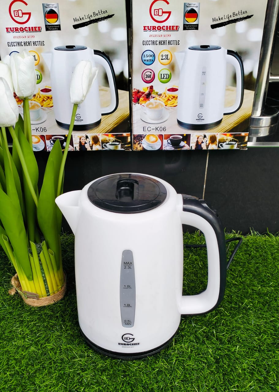 Eurochef 2.3L Electric Cordless Kettle 1500W Fast Boiling Water Heater with LED Indicator & 360° Swivel Base, Model EC-K06 – Vibrant Blue/ White