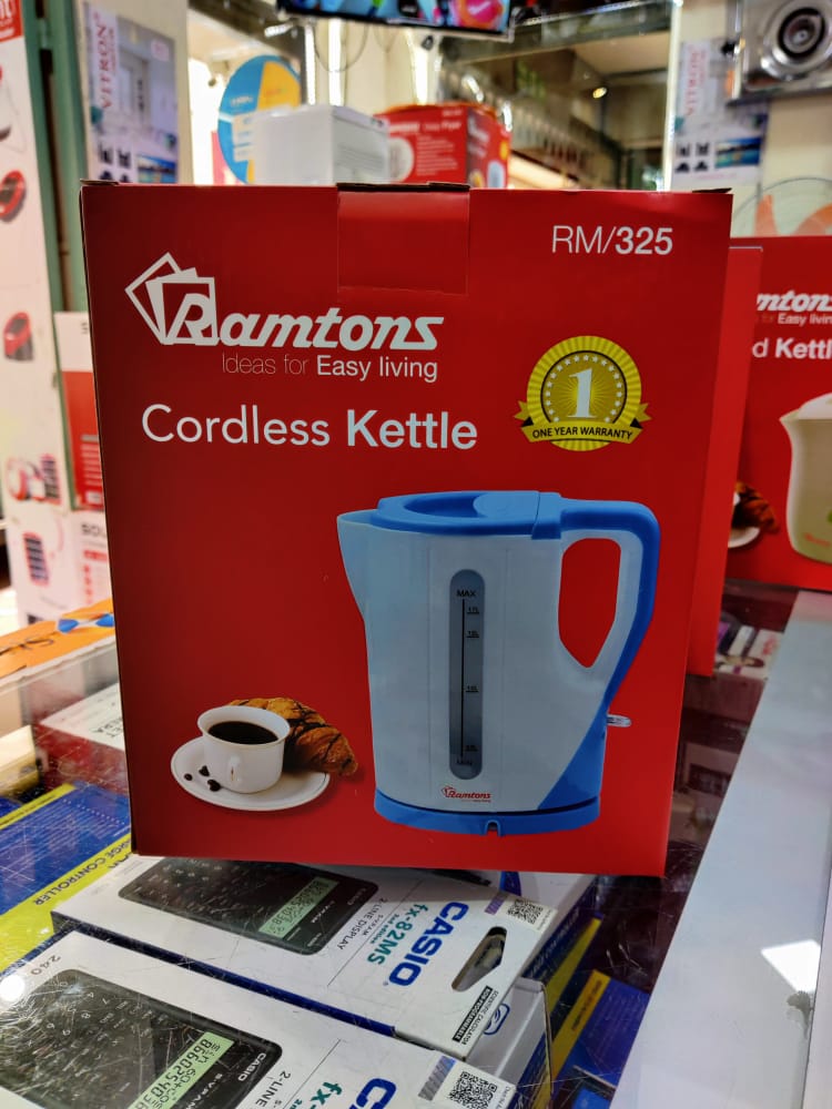 Ramtons 1.7L Cordless Electric Kettle 2200W Rapid Fast Boil Water Heater with Dual Water Level Indicator, Auto Shut-Off & Boil-Dry Protection, Model RM/325 – White and Blue