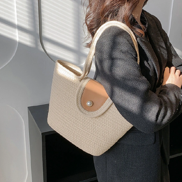 Summer New Minimalist and Stylish Beach Embroidery Straw Tote Bag Straw Bag Straw Beach Bag Niche Fashion Handbag for Women