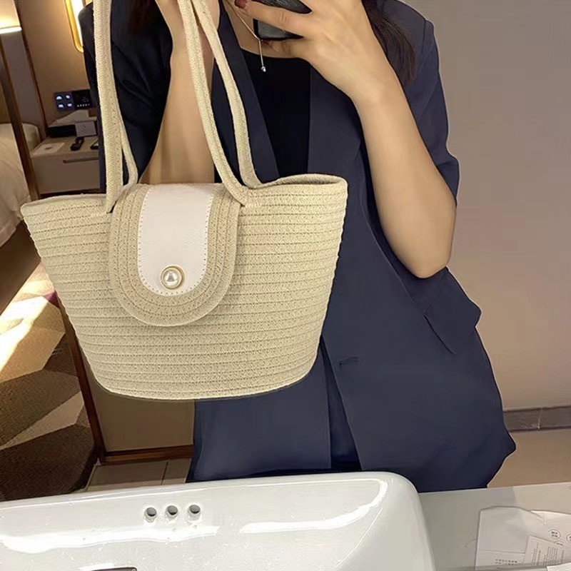 Summer New Minimalist and Stylish Beach Embroidery Straw Tote Bag Straw Bag Straw Beach Bag Niche Fashion Handbag for Women