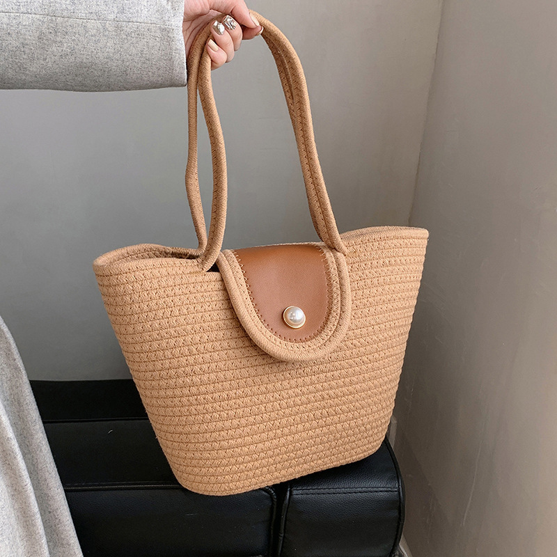 Summer New Minimalist and Stylish Beach Embroidery Straw Tote Bag Straw Bag Straw Beach Bag Niche Fashion Handbag for Women