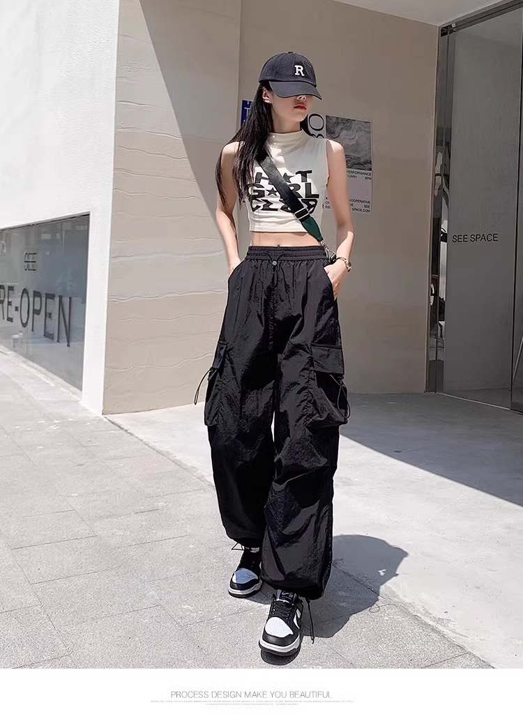 Fashion Lady Oversize Sweatpants Casual Cargo Pants Women Streetwear Drawstring Loose