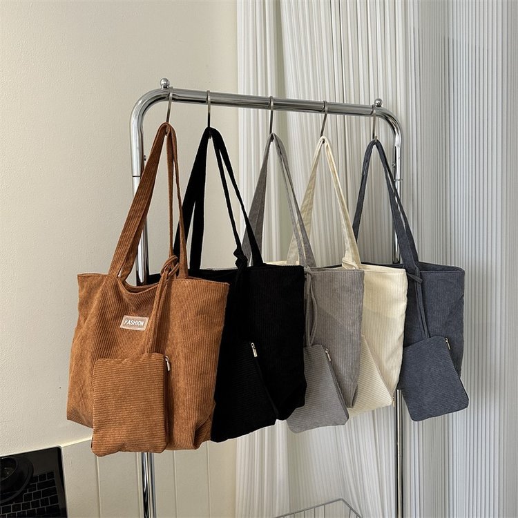 2026 New Soft Corduroy Shopper Tote Bag with Small Purse Spacious Design Women Daily Use Bag Shopper