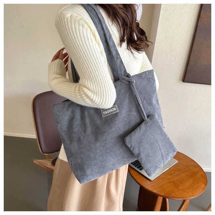 2026 New Soft Corduroy Shopper Tote Bag with Small Purse Spacious Design Women Daily Use Bag Shopper