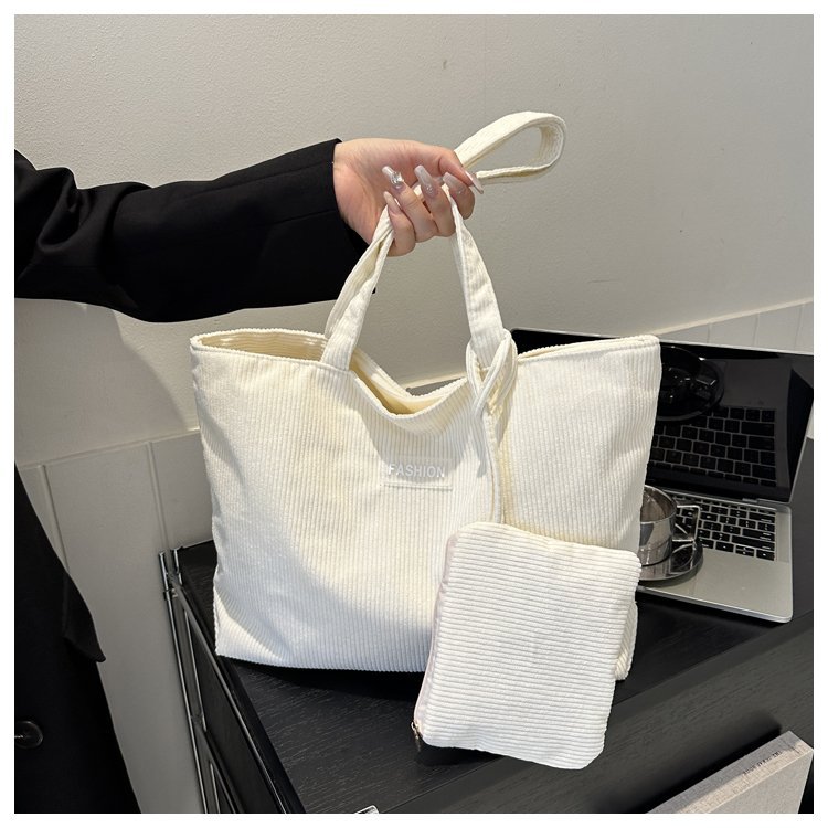 2026 New Soft Corduroy Shopper Tote Bag with Small Purse Spacious Design Women Daily Use Bag Shopper